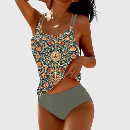 Printed Tankini Swimwear Set | Women | Soft Stretch Swim Fabric | Two Piece Tummy Coverage Design | Steven & Levon