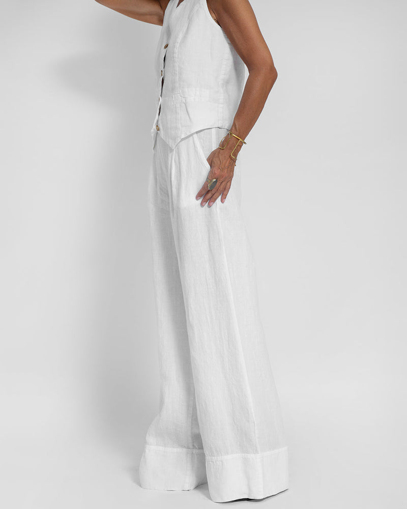 Linen 2-Piece Set | Women | Linen | Wide-Leg Trousers | Button Vest | Steven & Levon