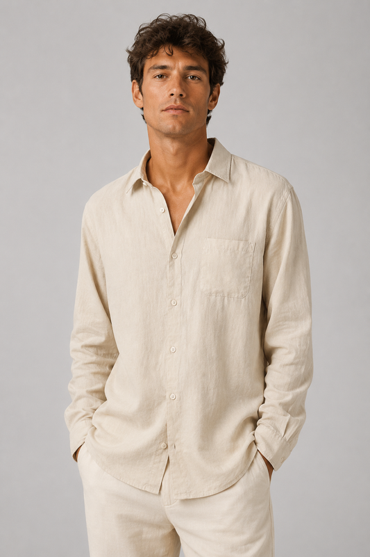Men's Linen Button-Up Shirt | Men | Linen Blend | Lightweight Breathable Casual Long Sleeve | Steven & Levon