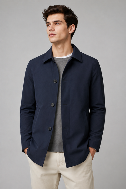 Men's Button Up Mac Coat | Point Collar | Lightweight | Smart Casual Outerwear | Steven & Levon
