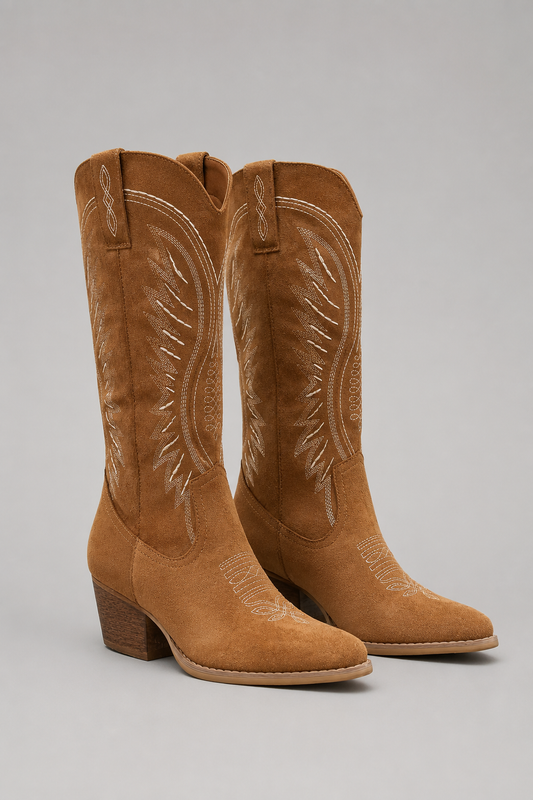 Cowboy Block Heel Boots for Women | Pointed Toe | Western Stitch Detail | Pull-On Style | Steven & Levon