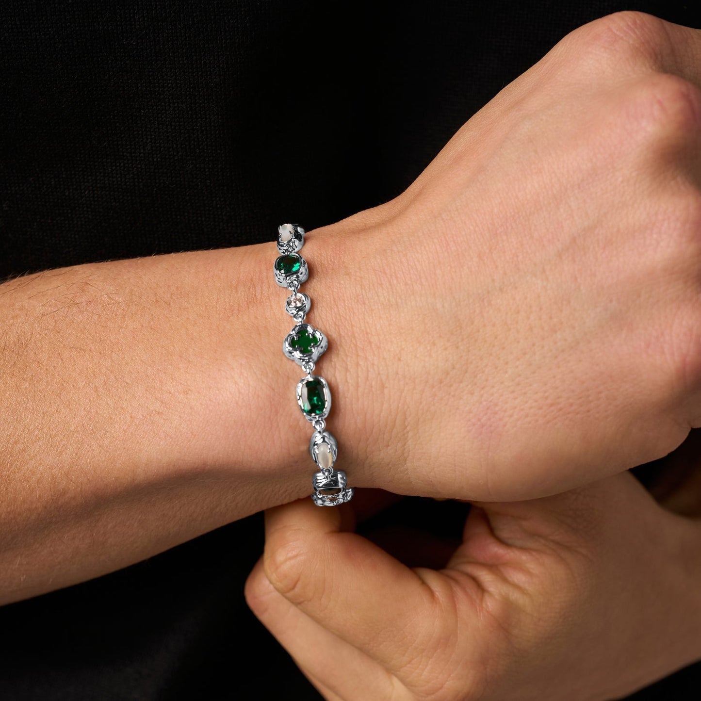 Melted Emerald Bracelet | Men | Stainless Steel | Silver & Gold | Emerald Gemstone | Steven & Levon
