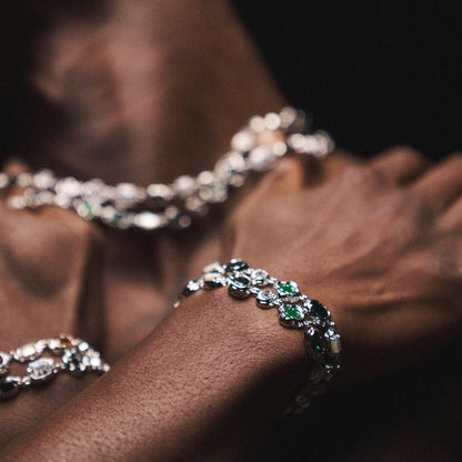 Melted Emerald Bracelet | Men | Stainless Steel | Silver & Gold | Emerald Gemstone | Steven & Levon