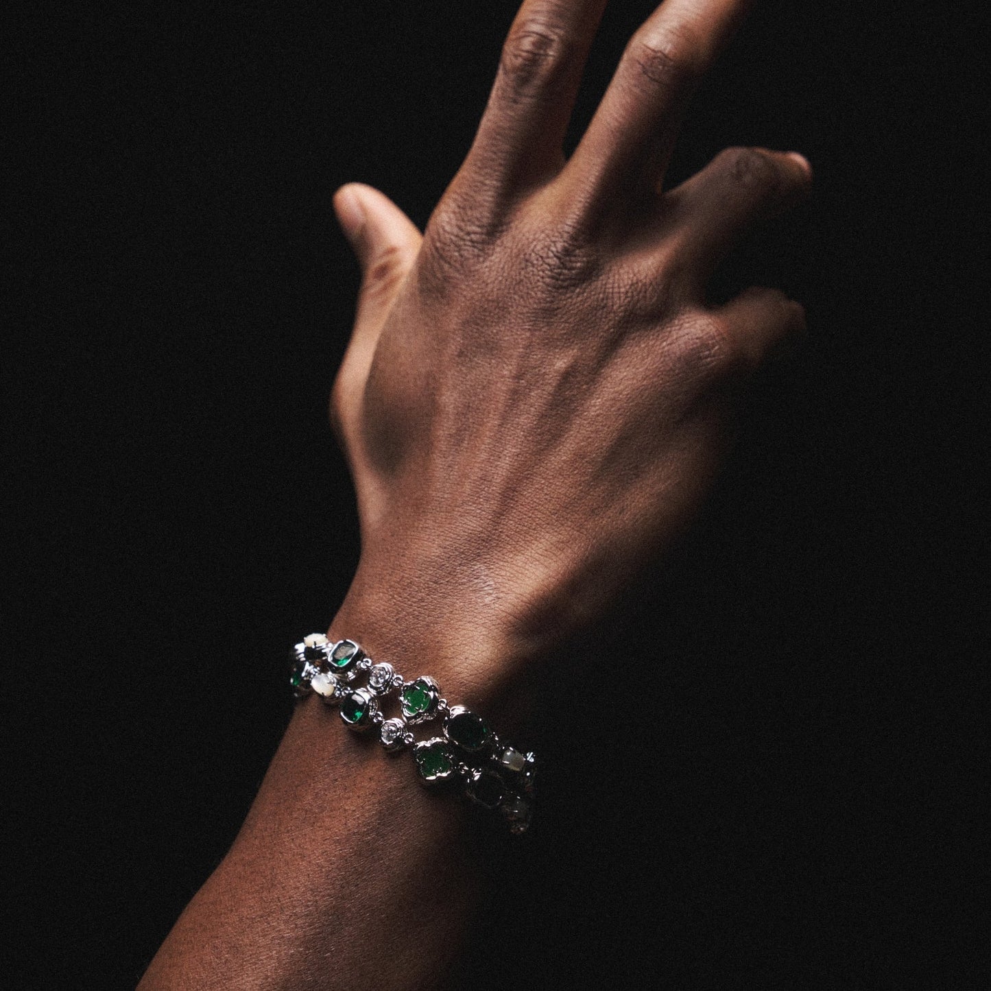 Melted Emerald Bracelet | Men | Stainless Steel | Silver & Gold | Emerald Gemstone | Steven & Levon