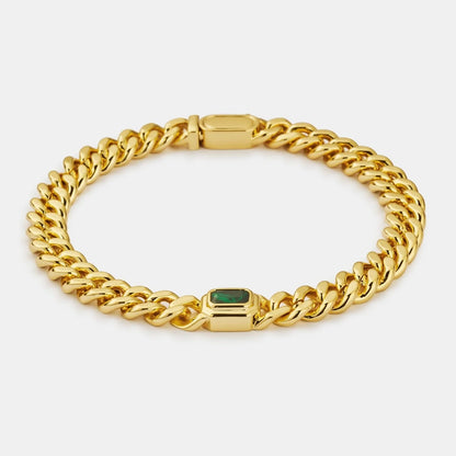 Emerald Cuban Bracelet | Men | Stainless Steel | Silver & Gold | 6mm Emerald Stone | Steven & Levon