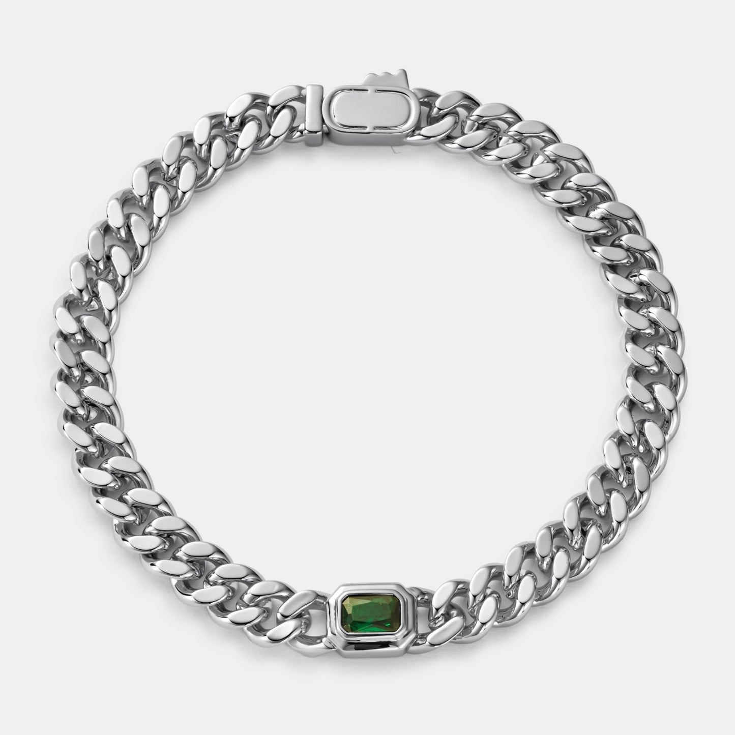 Emerald Cuban Bracelet | Men | Stainless Steel | Silver & Gold | 6mm Emerald Stone | Steven & Levon