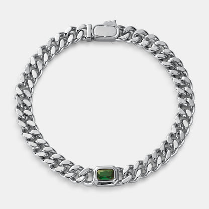 Emerald Cuban Bracelet | Men | Stainless Steel | Silver & Gold | 6mm Emerald Stone | Steven & Levon