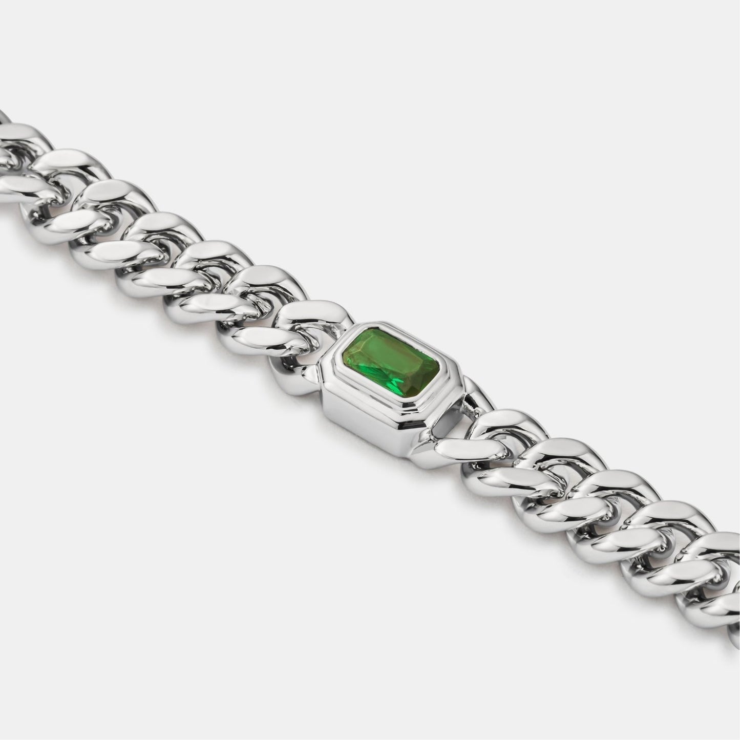 Emerald Cuban Bracelet | Men | Stainless Steel | Silver & Gold | 6mm Emerald Stone | Steven & Levon