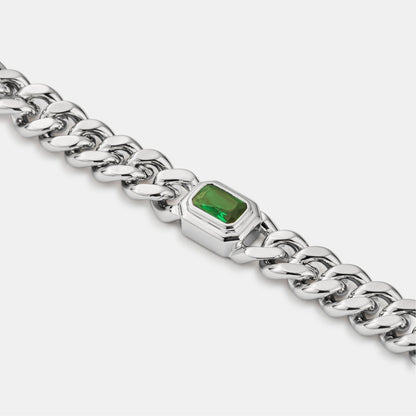 Emerald Cuban Bracelet | Men | Stainless Steel | Silver & Gold | 6mm Emerald Stone | Steven & Levon