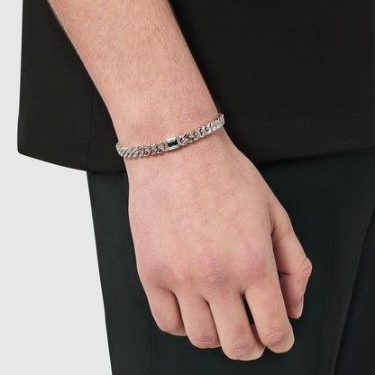 Emerald Cuban Bracelet | Men | Stainless Steel | Silver & Gold | 6mm Emerald Stone | Steven & Levon