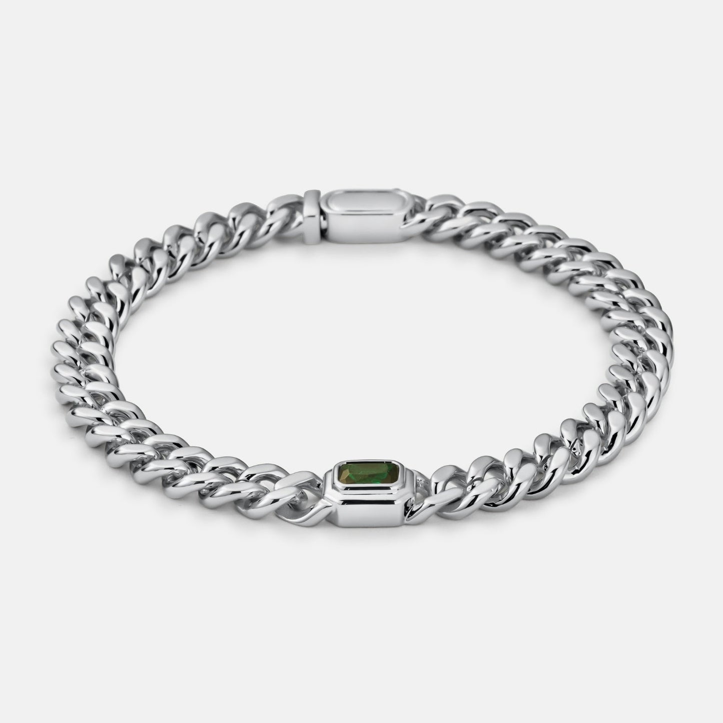 Emerald Cuban Bracelet | Men | Stainless Steel | Silver & Gold | 6mm Emerald Stone | Steven & Levon