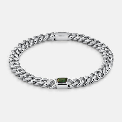 Emerald Cuban Bracelet | Men | Stainless Steel | Silver & Gold | 6mm Emerald Stone | Steven & Levon