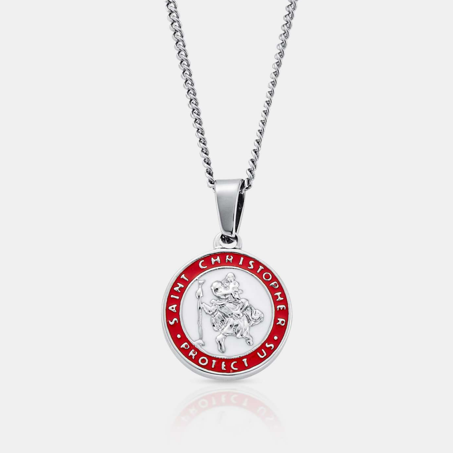 Silver Saint Christopher Pendant | Men | Stainless Steel | Enamel Religious Jewellery | Steven & Levon