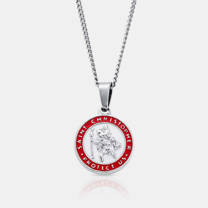 Silver Saint Christopher Pendant | Men | Stainless Steel | Enamel Religious Jewellery | Steven & Levon