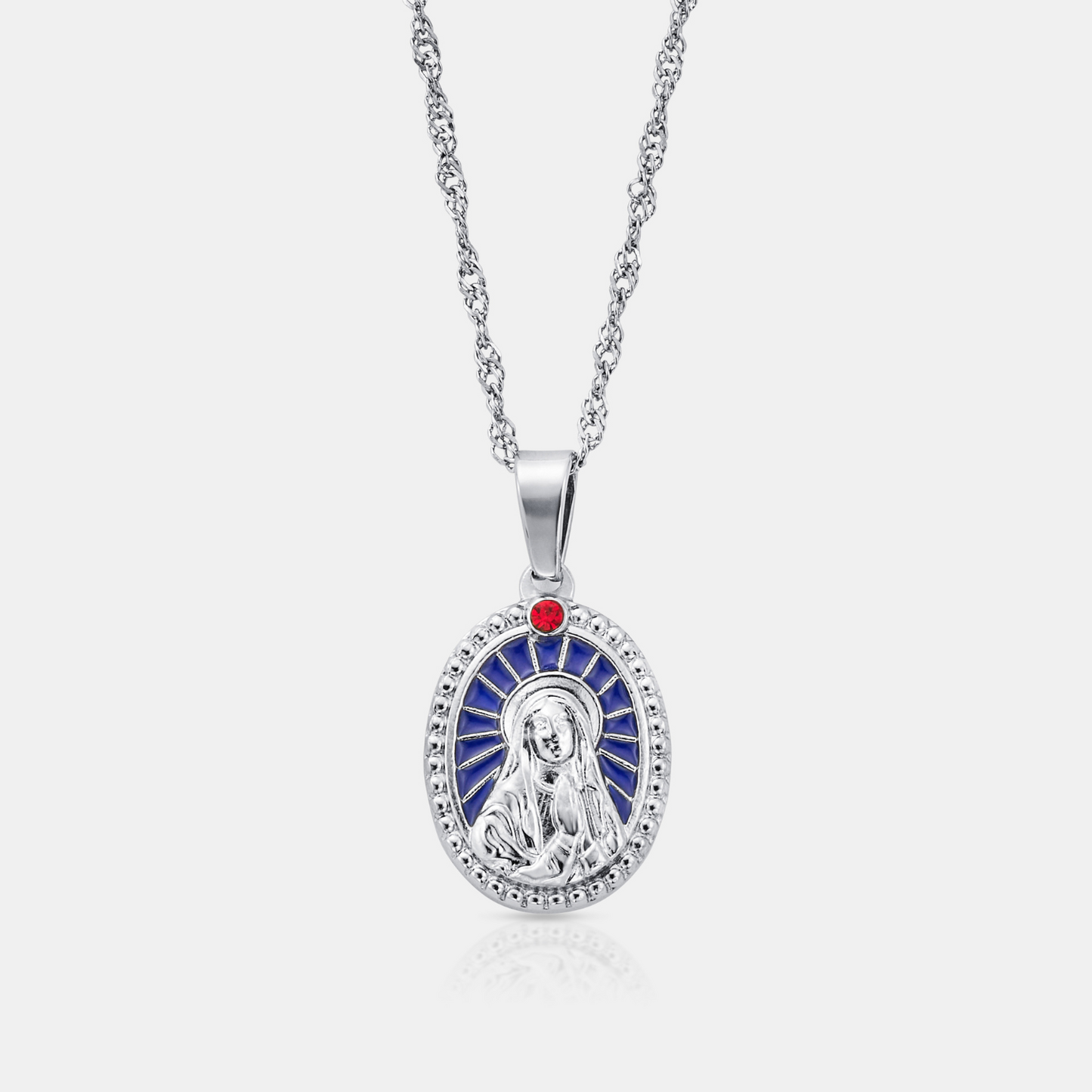 Enamel Virgin Mary Pendant | Men | Silver Stainless Steel | Religious Jewellery | Steven & Levon