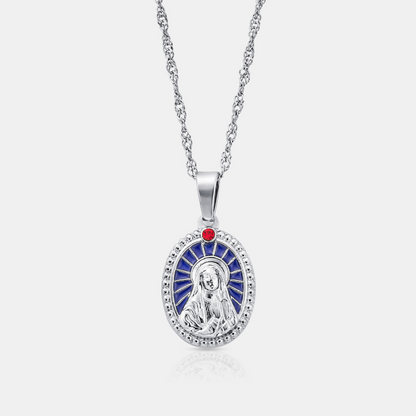 Enamel Virgin Mary Pendant | Men | Silver Stainless Steel | Religious Jewellery | Steven & Levon