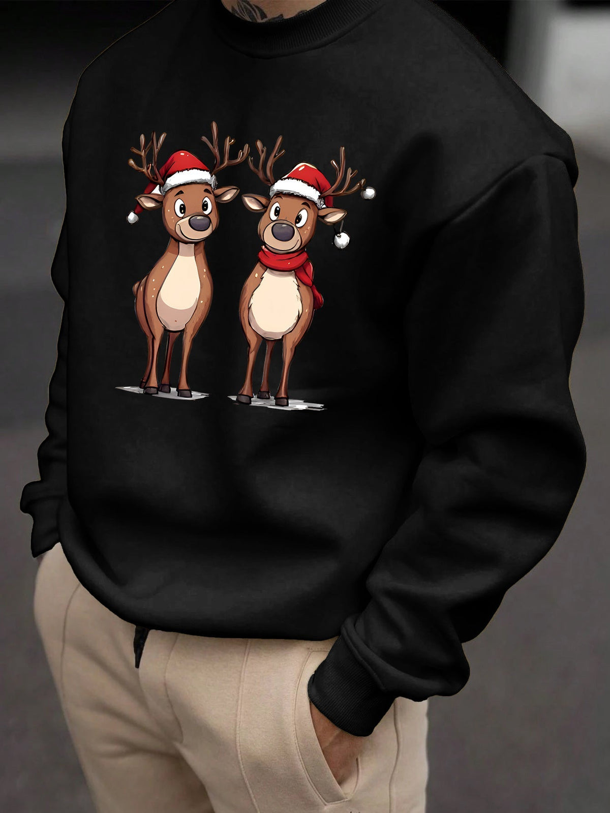 Reindeer Print Sweatshirt | Men's Festive Pullover | Casual Holiday Style | Steven & Levon