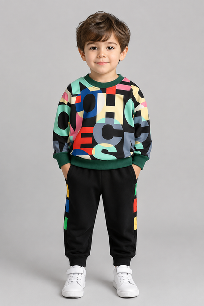 Kids Letter Print Sweatshirt & Jogger Set | Boys & Girls | Casual Tracksuit | Steven & Levon