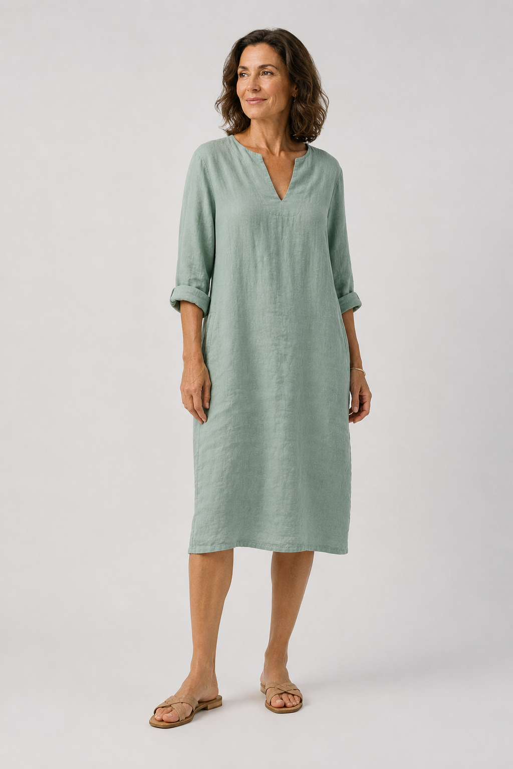 Aarnelle | Linen V Neck Dress | Women | Relaxed Fit | Lightweight Summer | Steven & Levon