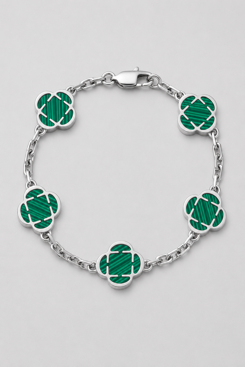 Malachite Clover Bracelet | Men | Stainless Steel | Silver & Gold | Malachite Stone | Steven & Levon