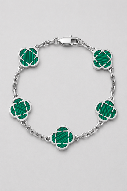 Malachite Clover Bracelet | Men | Stainless Steel | Silver & Gold | Malachite Stone | Steven & Levon