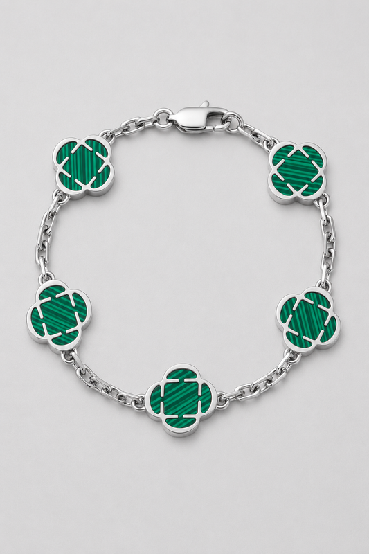 Malachite Clover Bracelet | Men | Stainless Steel | Silver & Gold | Malachite Stone | Steven & Levon