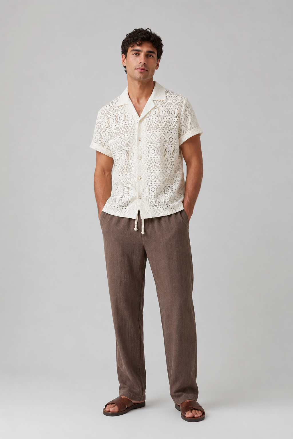 Men's Lightweight Textured Summer Set | Men's Co-Ord | Knit Shirt & Trousers | Steven & Levon