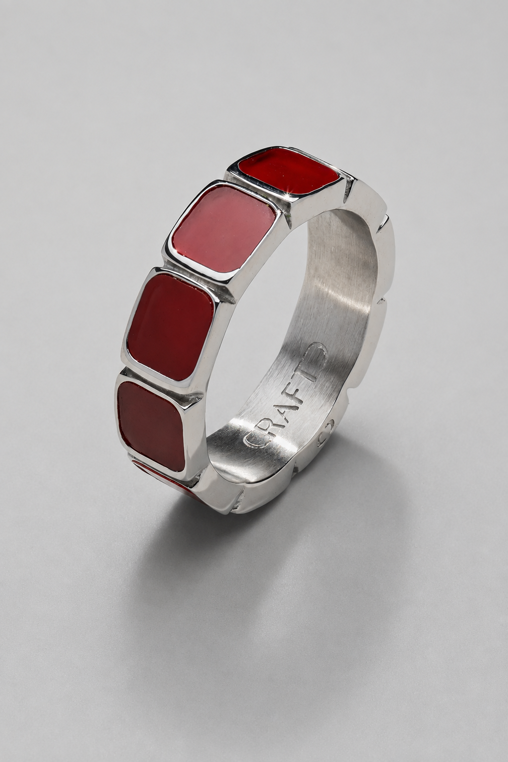 Red Stone Band Ring | Silver | Unisex | Stainless Steel | Red Stone Detail | Classic Style | Steven & Levon