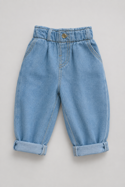 Kids High Waist Jeans | Boys & Girls | Loose Fit | Casual Denim Pants | Steven & Levon