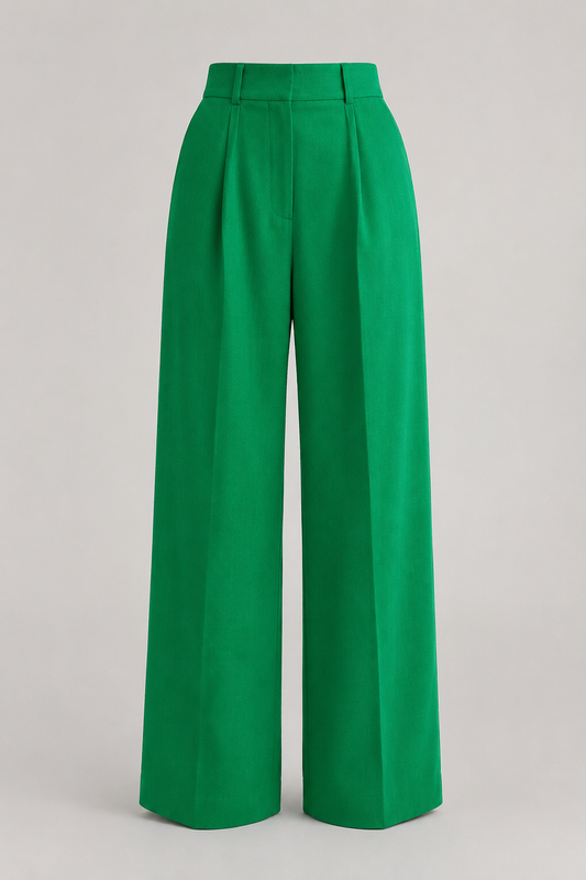 Wide-Leg Linen Trousers | Women | High-Waisted Pleated Green Linen Pants | Steven & Levon
