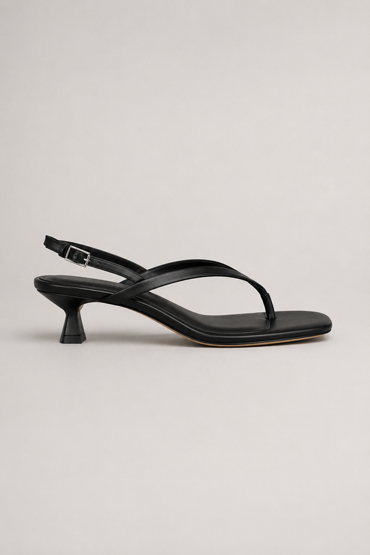 Women's Kitten Heel Flip Flops | Thong Sandals | Faux Leather | Square Toe Slip-On Summer Heeled Sandals | Steven & Levon
