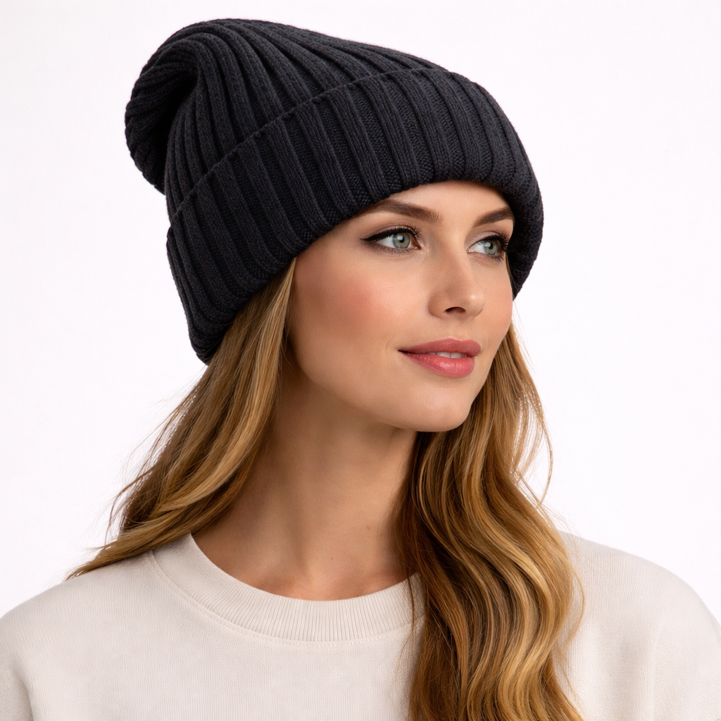 Beanivelle - Ribbed Knit Fold-Up Beanie  Winter Warmth Everyday