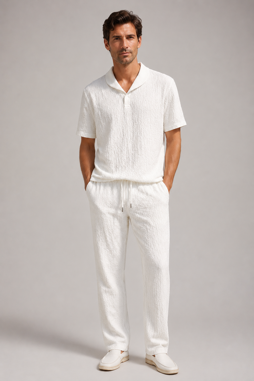 Men's Linen Lounge Set | Short Sleeve Top & Drawstring Trousers | Steven & Levon