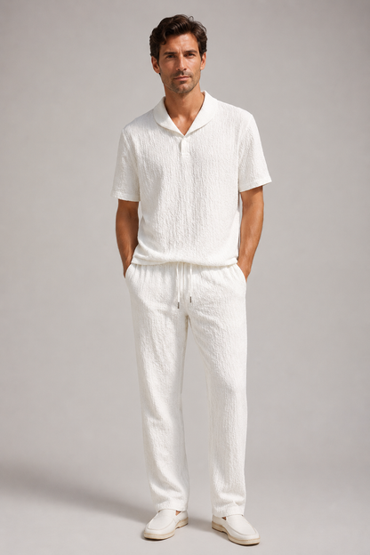 Men's Linen Lounge Set | Short Sleeve Top & Drawstring Trousers | Steven & Levon