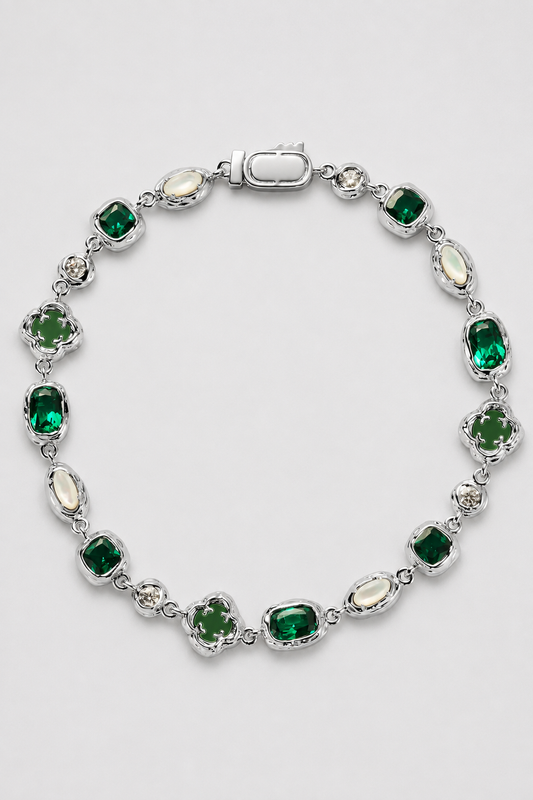 Melted Emerald Bracelet | Men | Stainless Steel | Silver & Gold | Emerald Gemstone | Steven & Levon