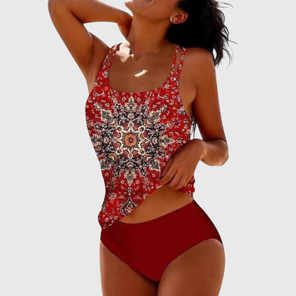Printed Tankini Swimwear Set | Women | Soft Stretch Swim Fabric | Two Piece Tummy Coverage Design | Steven & Levon