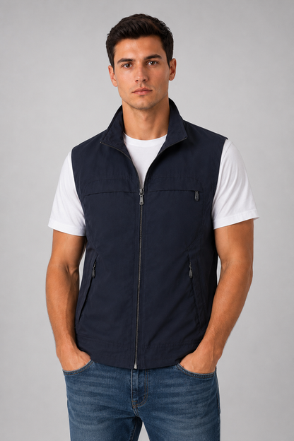 Men's Zip Gilet Vest | Lightweight | Stand Collar | Zip Front | Smart Casual Outerwear | Steven & Levon