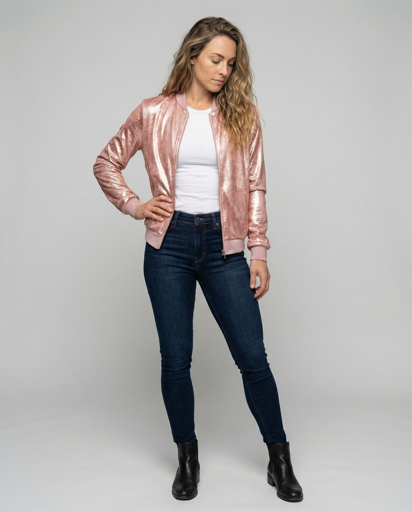 Shiny Bomber Jacket | Women | Zip Front | Lightweight Outerwear | Steven & Levon