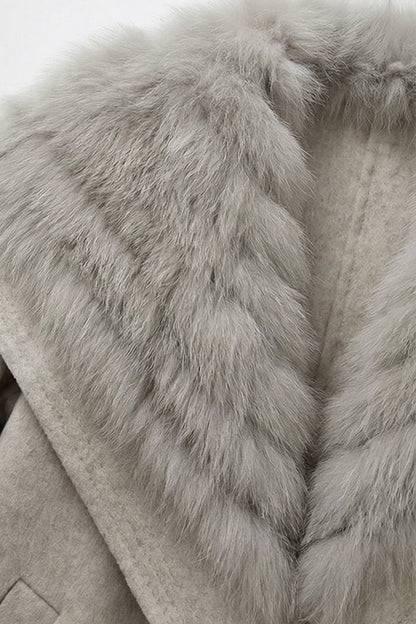 Women's Wool Coat | Oversized Fur Collar | Belted Beige Winter Overcoat | Steven & Levon