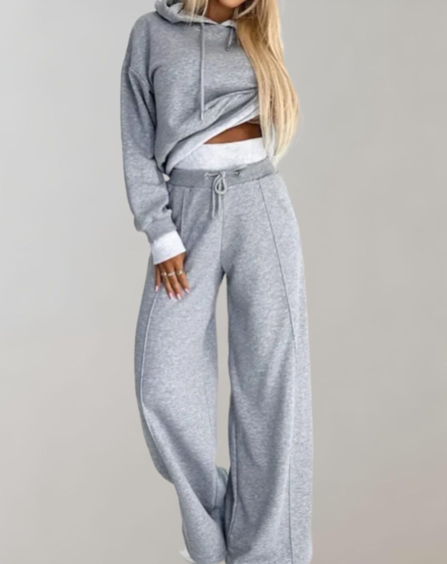 2-Piece Hooded Set | Women | Soft Fabric | Wide-Leg Trousers | Casual Comfort | Steven & Levon