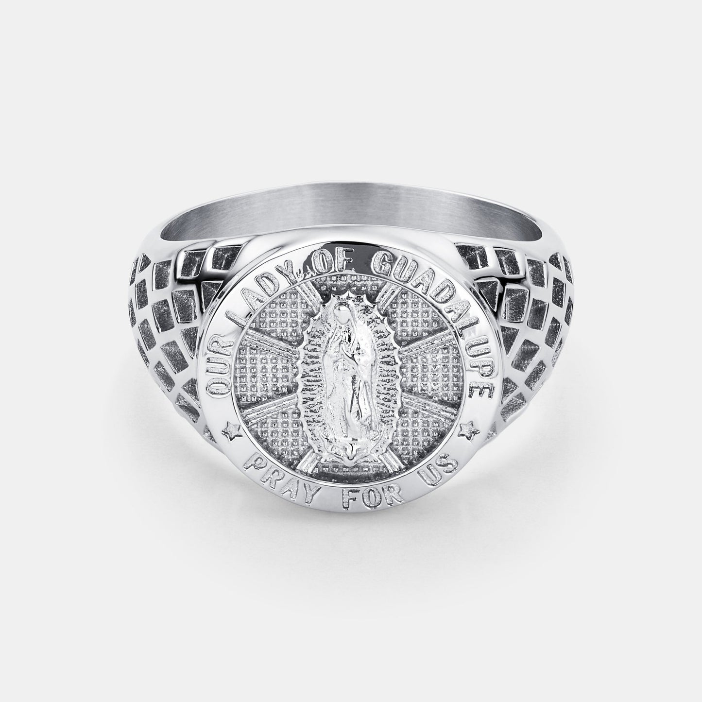 Guadalupe Sovereign Ring | Silver | Unisex | Stainless Steel | Virgin Mary Design | Religious Jewelry | Steven & Levon