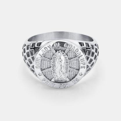 Guadalupe Sovereign Ring | Silver | Unisex | Stainless Steel | Virgin Mary Design | Religious Jewelry | Steven & Levon