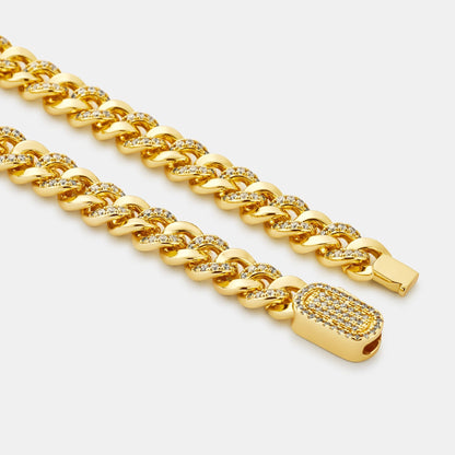 Gold Half Iced Cuban Chain | Men | 6mm Stainless Steel | Crystal Detail | Statement Necklace | Steven & Levon