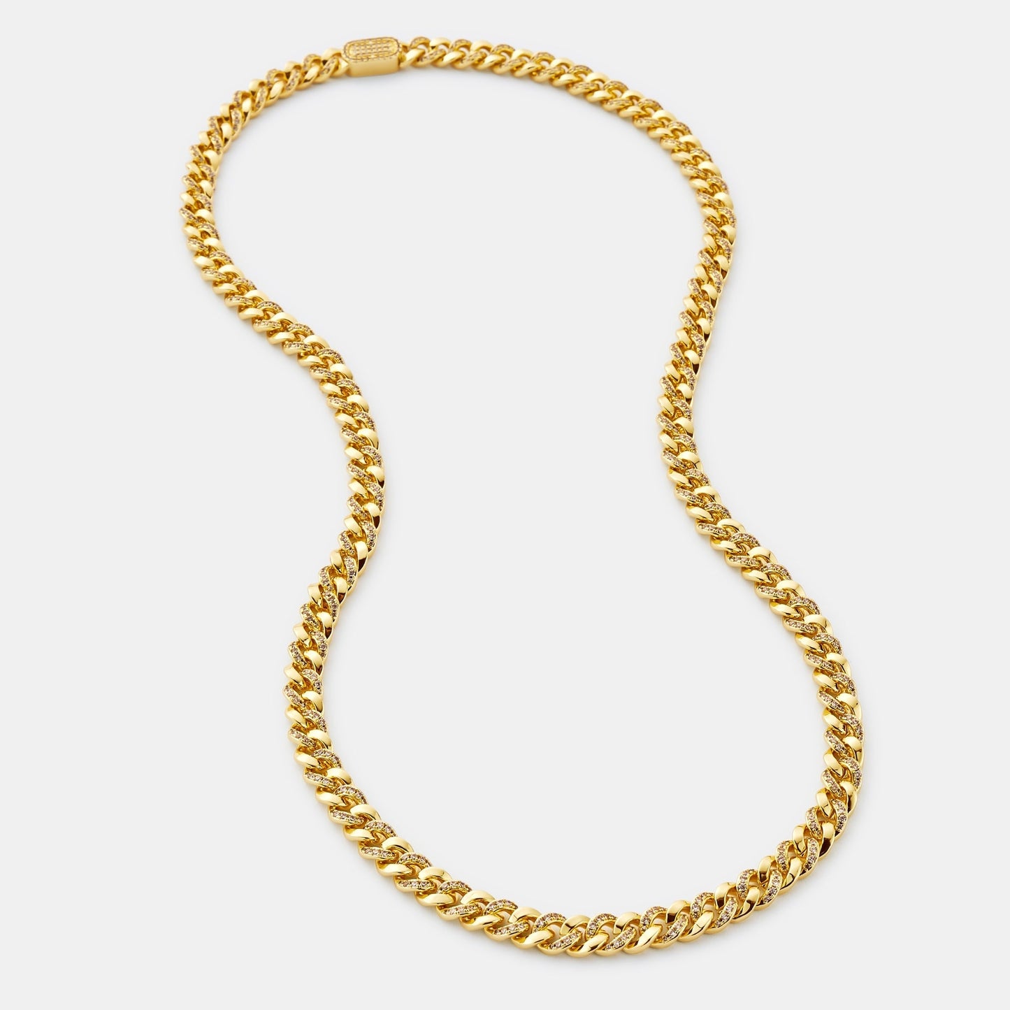 Gold Half Iced Cuban Chain | Men | 6mm Stainless Steel | Crystal Detail | Statement Necklace | Steven & Levon