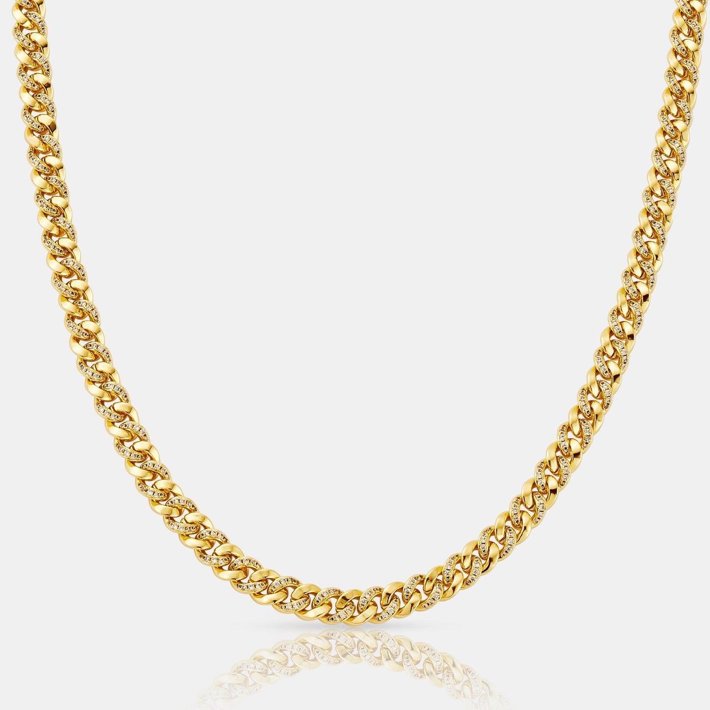 Gold Half Iced Cuban Chain | Men | 6mm Stainless Steel | Crystal Detail | Statement Necklace | Steven & Levon