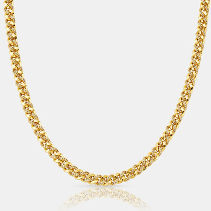 Gold Half Iced Cuban Chain | Men | 6mm Stainless Steel | Crystal Detail | Statement Necklace | Steven & Levon