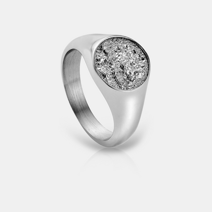 Hammered Signet Ring | Silver | Unisex | Stainless Steel | Hammered Finish | Steven & Levon