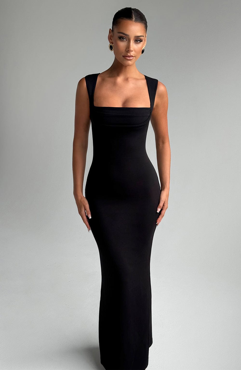 Women's Square Neck Bodycon Maxi Dress | Formal Evening Wear | Sleeveless Slit | Steven & Levon