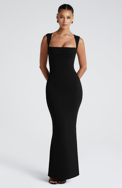 Women's Square Neck Bodycon Maxi Dress | Formal Evening Wear | Sleeveless Slit | Steven & Levon