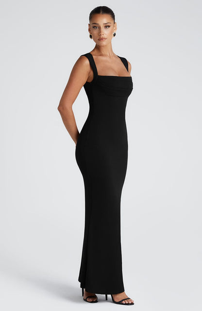 Women's Square Neck Bodycon Maxi Dress | Formal Evening Wear | Sleeveless Slit | Steven & Levon